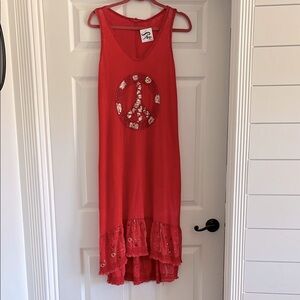 Piero by Denise Red Sleeveless Peace Dress NEW